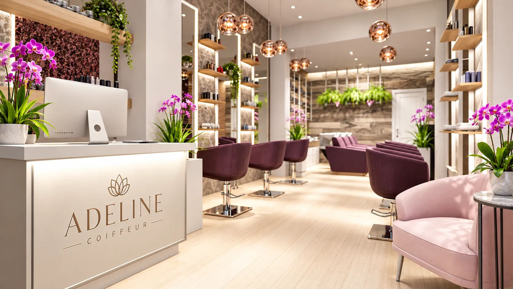 Reception con insegna Adeline Coiffeur, parrucchiere a Roma Balduina