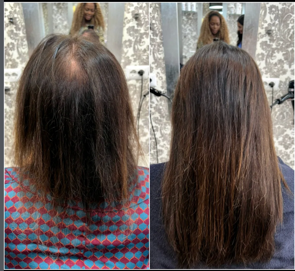Prima e dopo di un infoltimento con extension, Adeline Coiffeur