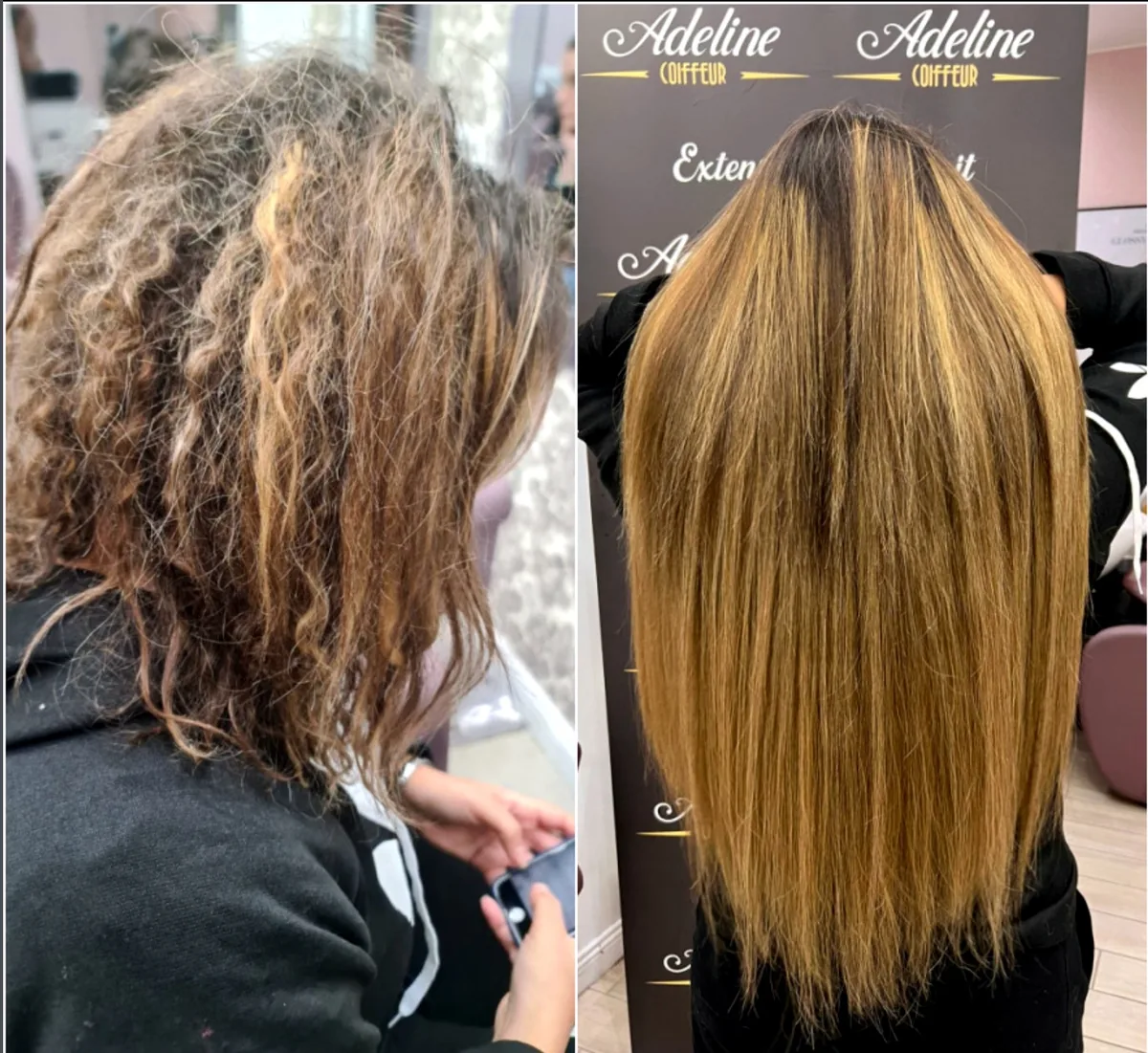 Prima e dopo con extension per aumentare il volume, Adeline Coiffeur